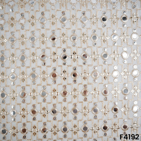 Dyeable Mirror Work Zari Sequins Embroidered  Georgette Fabric- F4192